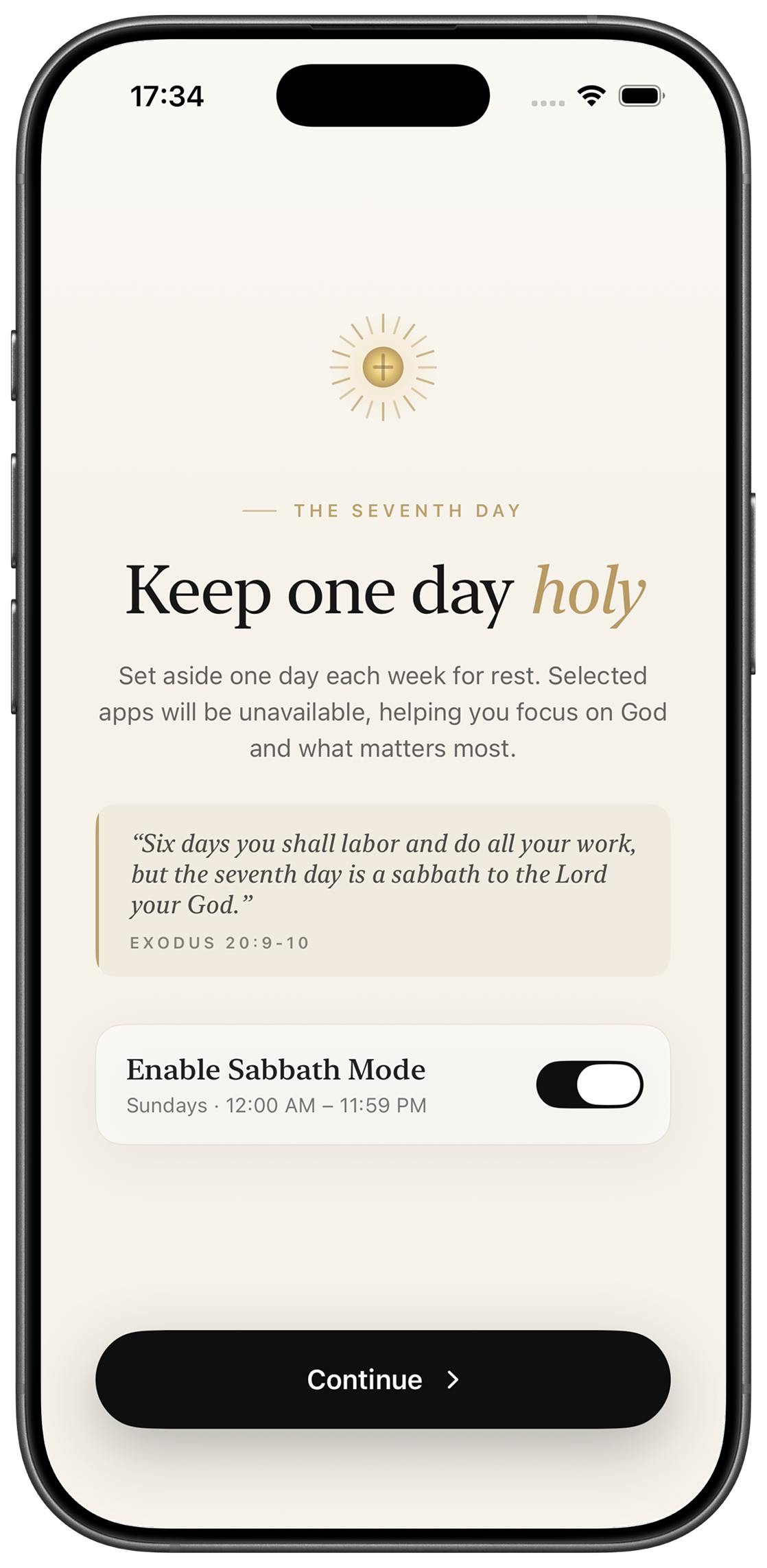 Sabbath Mode — keep one day holy